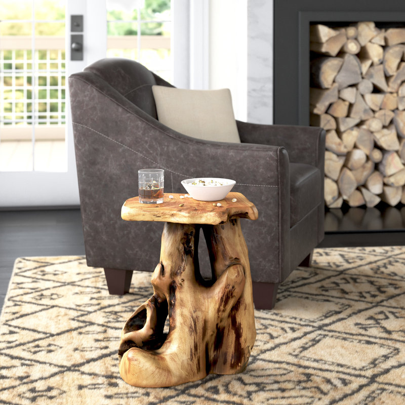 Solid wood tree stump end table discount